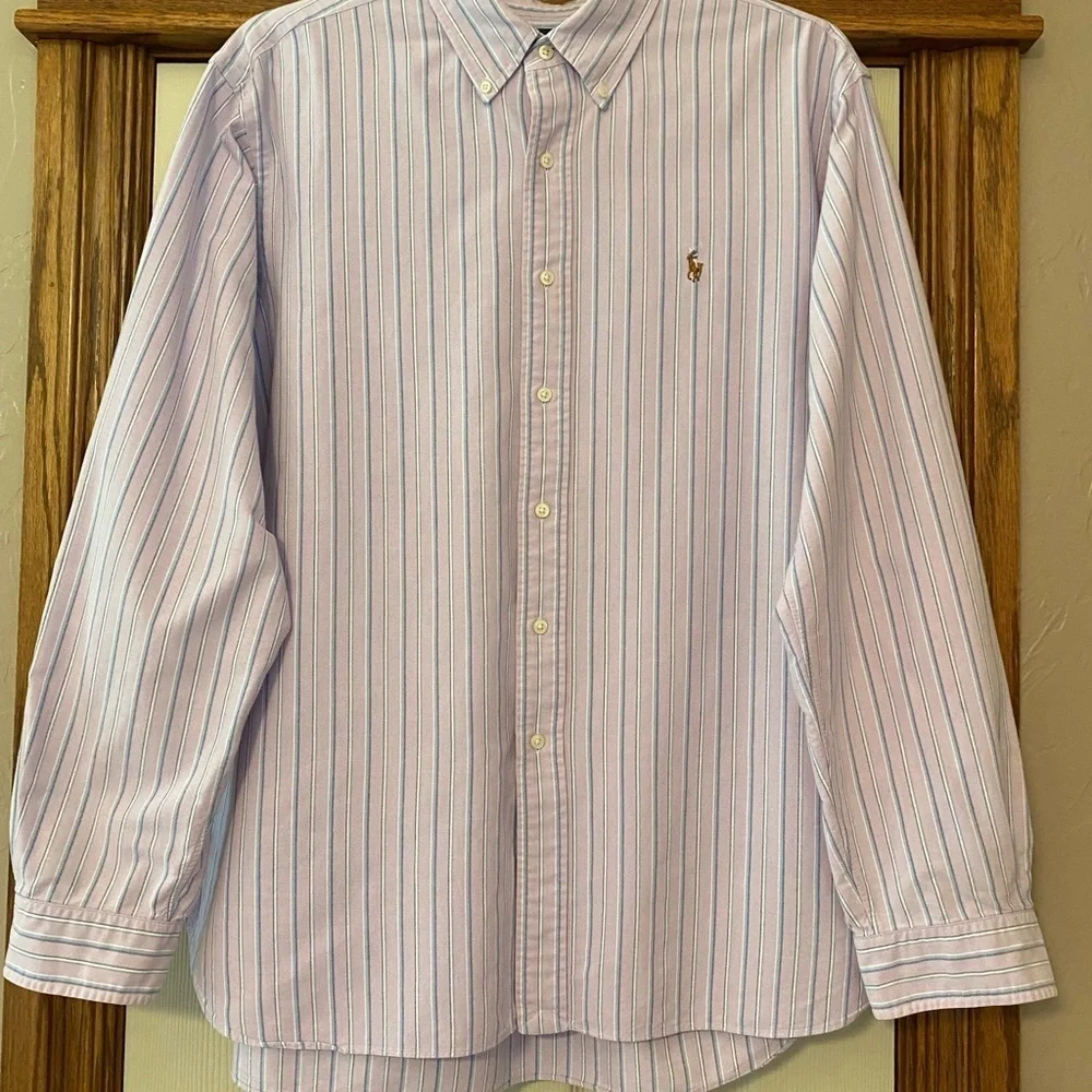 Ralph Lauren Classic Fit Mens Shirt Sz XL Pony LS Button Down Purple Blue Stripe - Picture 6 of 8